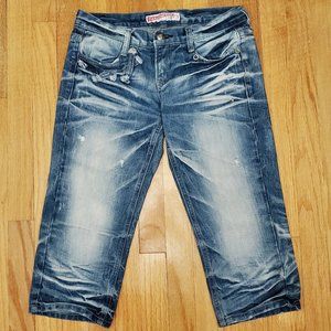 Reaction Jeans Womens 28x18 Denim Capri Unique Relaxed Kpop Y2K Punk Street Funk